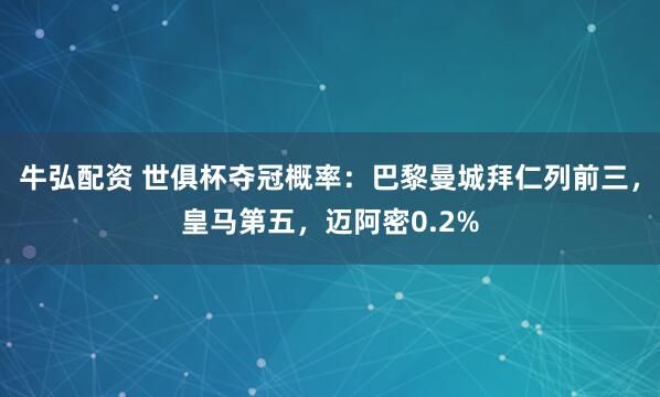 牛弘配资 世俱杯夺冠概率：巴黎曼城拜仁列前三，皇马第五，迈阿密0.2%